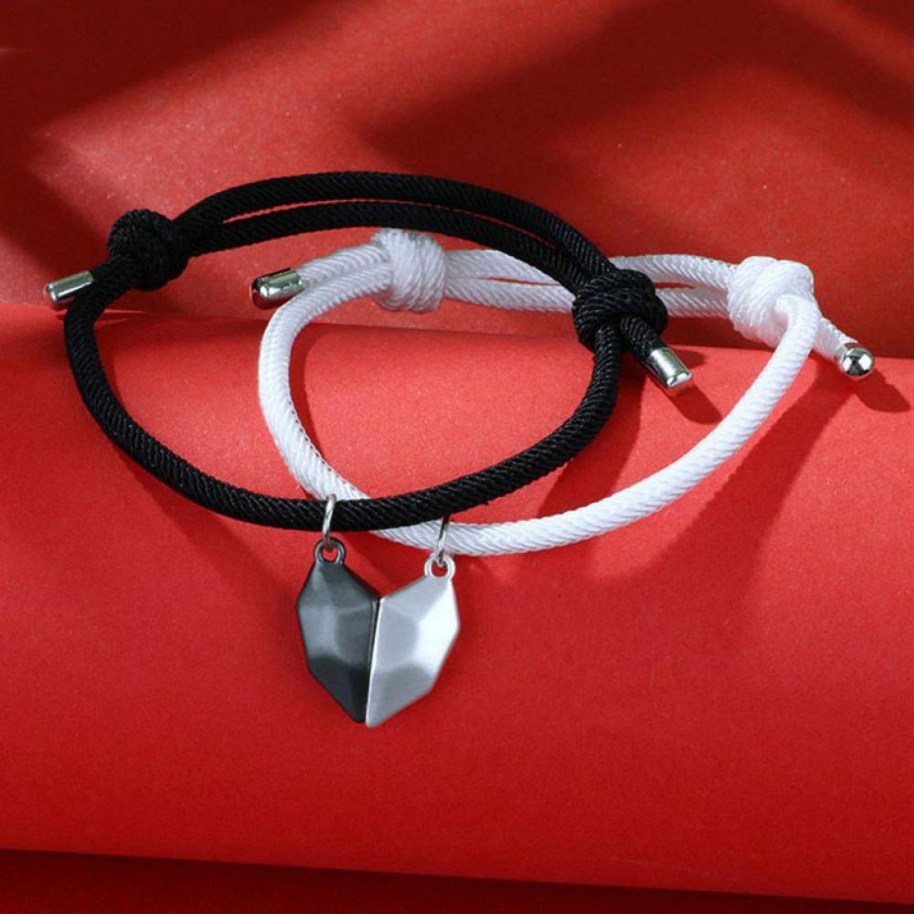 Magnet Wishing Stone Love Heart Charm Magnetic Bracelet Faceted Heart  Couple Bracelets Jewelry for Women Men Friend